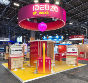 stand avec enseigne led fuchsia mobilier sunburst